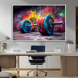 13549-MGV-FC-36X24_White-Graffiti Gym Wall Art Canvas Print, Framed Graffiti Barbell Art Picture Print, Weightlifting Perfect Fitness Studio Decor Artwork