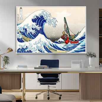 19450-MGV-CV-36X24-Great Wave Adventure Wall Art – Japanese Style Ocean Canvas Print, Fantasy Sailing Decor for Living Room, Bedroom or Office