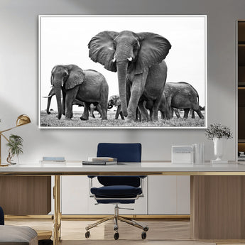 91685-MGV-CV-36X24-Elephant Herd Wall Art – Black and White Safari Canvas Print, African Wildlife Photography Decor for Living Room, Office or