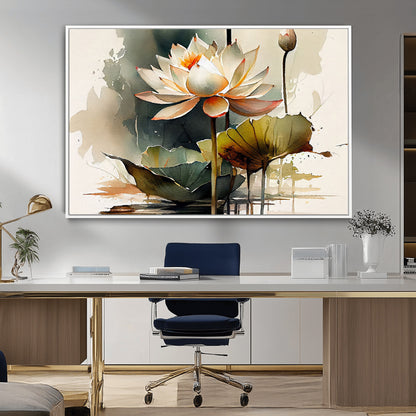 62531-MGV-FC-36X24_White-Lotus Flower Wall Art – Watercolor Botanical Canvas Print, Tranquil Nature Artwork for Living Room, Bedroom or Meditation Space