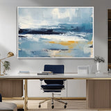 19746-MGV-CV-36X24-Abstract Ocean Wall Art – Modern Coastal Canvas Print with Blue, White and Gold Textures, Contemporary Seascape Painting for