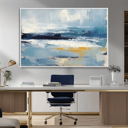19746-MGV-CV-36X24-Abstract Ocean Wall Art – Modern Coastal Canvas Print with Blue, White and Gold Textures, Contemporary Seascape Painting for