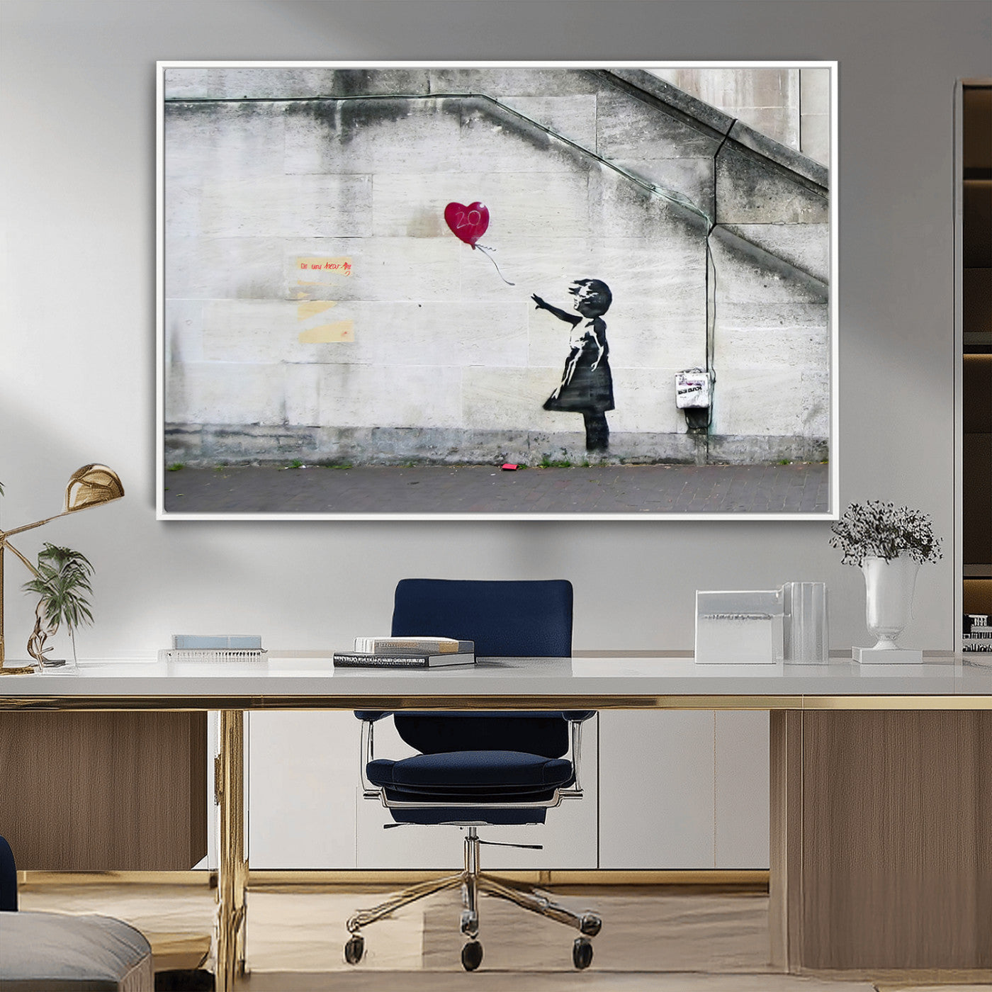 50559-MGV-CV-36X24-Banksy Girl with Balloon Wall Art – Famous Street Graffiti Canvas Print, Modern Urban Artwork for Living Room, Bedroom or Office