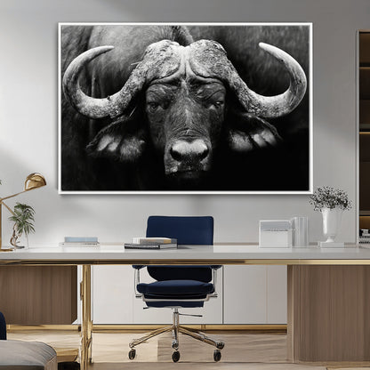 75273-MGV-CV-36X24-Buffalo Wall Art – Black and White African Buffalo Canvas Print, Rustic Wildlife Animal Artwork for Farmhouse, Living Room,
