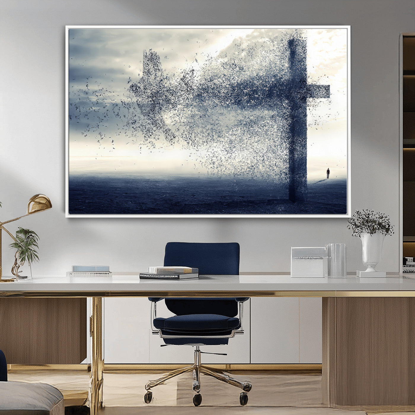 55718-MGV-CV-36X24-Surreal Cross Wall Art – Spiritual Faith Canvas Print, Abstract Christian Artwork with Modern Religious Symbol for Living Room,