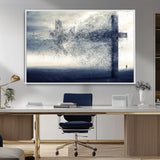 55718-MGV-CV-36X24-Surreal Cross Wall Art – Spiritual Faith Canvas Print, Abstract Christian Artwork with Modern Religious Symbol for Living Room,