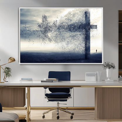 55718-MGV-CV-36X24-Surreal Cross Wall Art – Spiritual Faith Canvas Print, Abstract Christian Artwork with Modern Religious Symbol for Living Room,