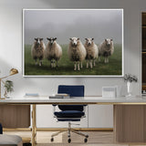 87339-MGV-FC-36X24_White-Sheep Wall Art – Rustic Farmhouse Canvas Print Flock Standing Misty Field Countryside Photography, Country Animal Decor for Living