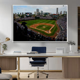 34859-MGV-FC-36X24_White-Wrigley Field Wall Art Canvas Print, Framed Chicago Cubs Stadium Art Picture Print, Wrigley Stadium Field Perfect Sport Room Decor