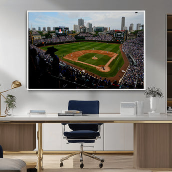 34859-MGV-FC-36X24_White-Wrigley Field Wall Art Canvas Print, Framed Chicago Cubs Stadium Art Picture Print, Wrigley Stadium Field Perfect Sport Room Decor