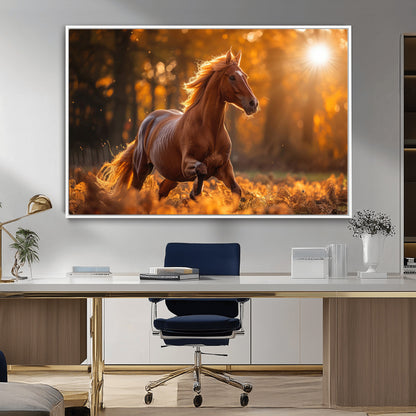 92144-MGV-FC-36X24_White-Sunset Horse Wall Art Canvas Print, Framed Horse Barn Art Picture Print, Majestic Horse Perfect Rustic Farmhouse Decor Artwork