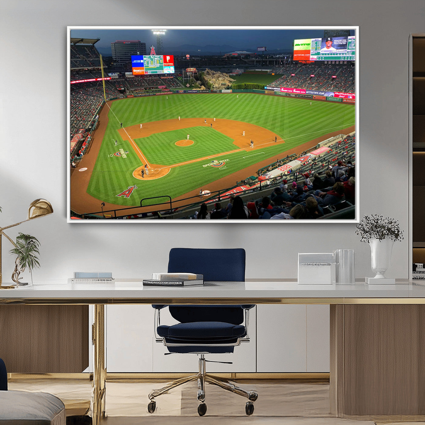 93707-MGV-FC-36X24_White-Los Angeles Stadium Wall Art Canvas Print, Framed Angel Stadium Field Art Picture Print, Anaheim Stadium Perfect Sports Room Decor