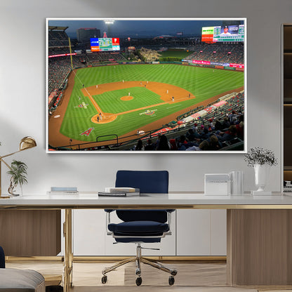 93707-MGV-FC-36X24_White-Los Angeles Stadium Wall Art Canvas Print, Framed Angel Stadium Field Art Picture Print, Anaheim Stadium Perfect Sports Room Decor