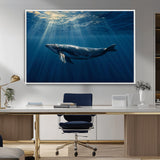 18052-MGV-FC-36X24_White-Whale Wall Art – Majestic Ocean Canvas Print Marine Life Underwater Sunlight Scene, Nautical Coastal Decor for Living Room,