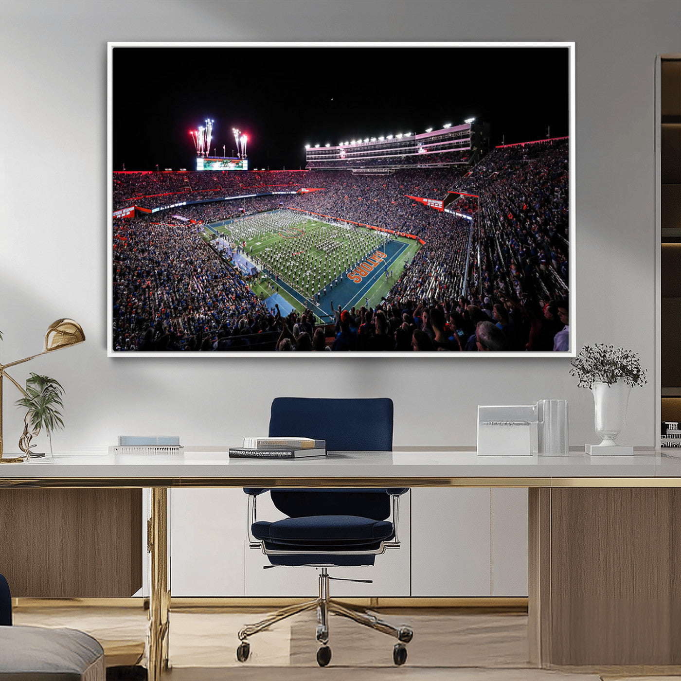 46899-MGV-FC-36X24_White-Ben Hill Griffin Stadium Wall Art Canvas Print, Framed Football Stadium Art Picture Print, Florida Football Stadium Perfect Sport