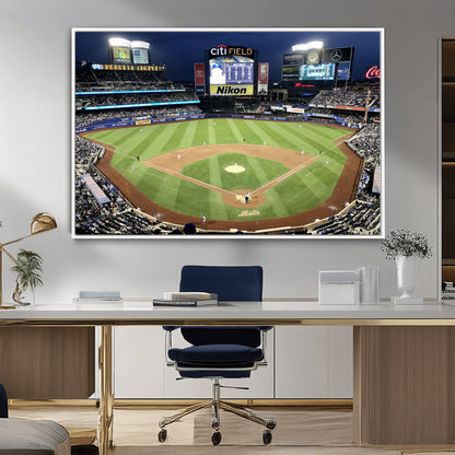 87666-MGV-FC-36X24_White-City Field Stadium Wall Art Canvas Print, Framed New York Stadium Art Picture Print, Citi Field Stadium Perfect Sport Room Decor