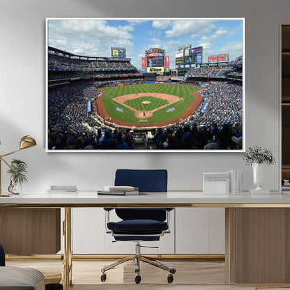 22910-MGV-FC-36X24_White-City Field Stadium Wall Art Canvas Print, Framed New York Stadium Art Picture Print, City Field Perfect Sport Room Decor Artwork