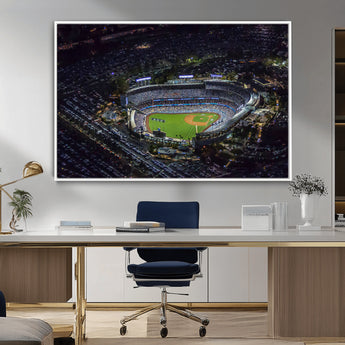 16515-MGV-FC-36X24_White-Dodgers Stadium Wall Art Canvas Print, Framed Baseball Stadium Art Picture Print, Dodgers Field Perfect Sport Room Decor Artwork