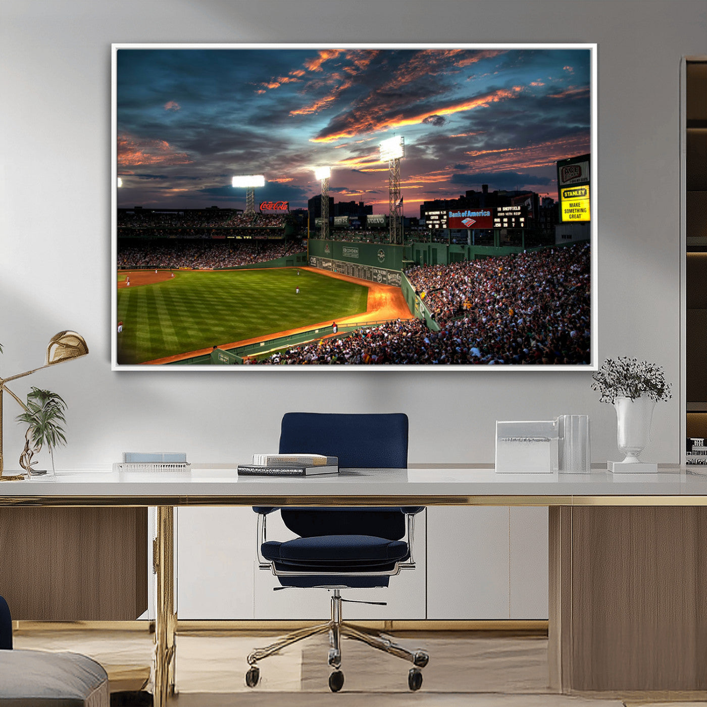 66781-MGV-FC-36X24_White-Baseball Stadium Wall Art – Canvas Print Evening Game Field Packed Crowd Sunset Sky Sports Photography, Dynamic Decor for Game