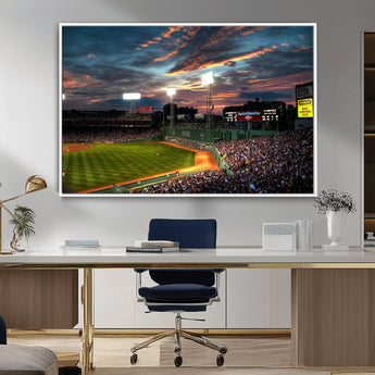 66781-MGV-FC-36X24_White-Baseball Stadium Wall Art – Canvas Print Evening Game Field Packed Crowd Sunset Sky Sports Photography, Dynamic Decor for Game