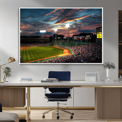 66781-MGV-FC-36X24_White-Baseball Stadium Wall Art – Canvas Print Evening Game Field Packed Crowd Sunset Sky Sports Photography, Dynamic Decor for Game