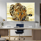 45281-MGV-FC-36X24_White-Blue Eye Leopard Wall Art Canvas Print, Framed Leopard Painting Art Picture Print, Big Cat Perfect Safari Wildlife Decor Artwork