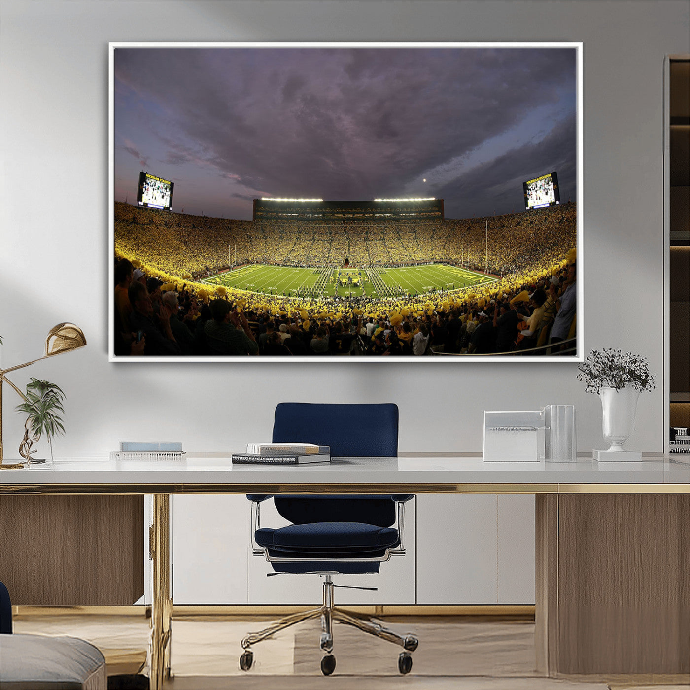 72404-MGV-FC-36X24_White-Michigan Wolverine Stadium Wall Art Canvas Print, Framed Michigan Stadium Art Picture Print, Football Stadium Perfect Sport Room