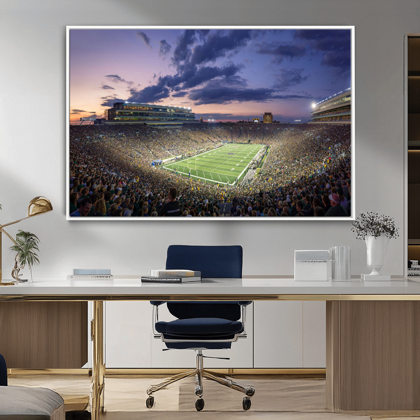 50825-MGV-CV-36X24-Notre Dame Stadium Wall Art Canvas Print, Framed Indiana Stadium Art Picture Print, Football Stadium Perfect Sports Room Decor