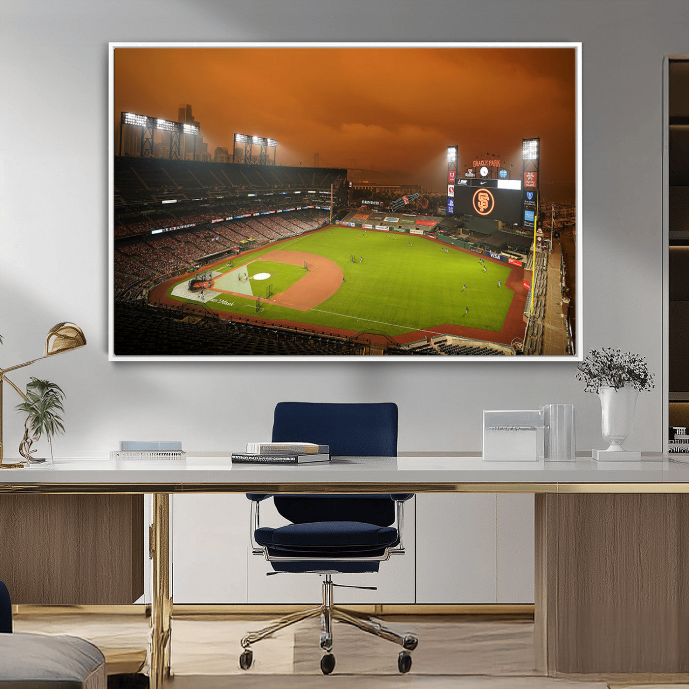 31315-MGV-FC-36X24_White-Oracle Park Stadium Wall Art Canvas Print, Framed California Stadium Art Picture Print, Oracle Park Field Perfect Sport Room Decor