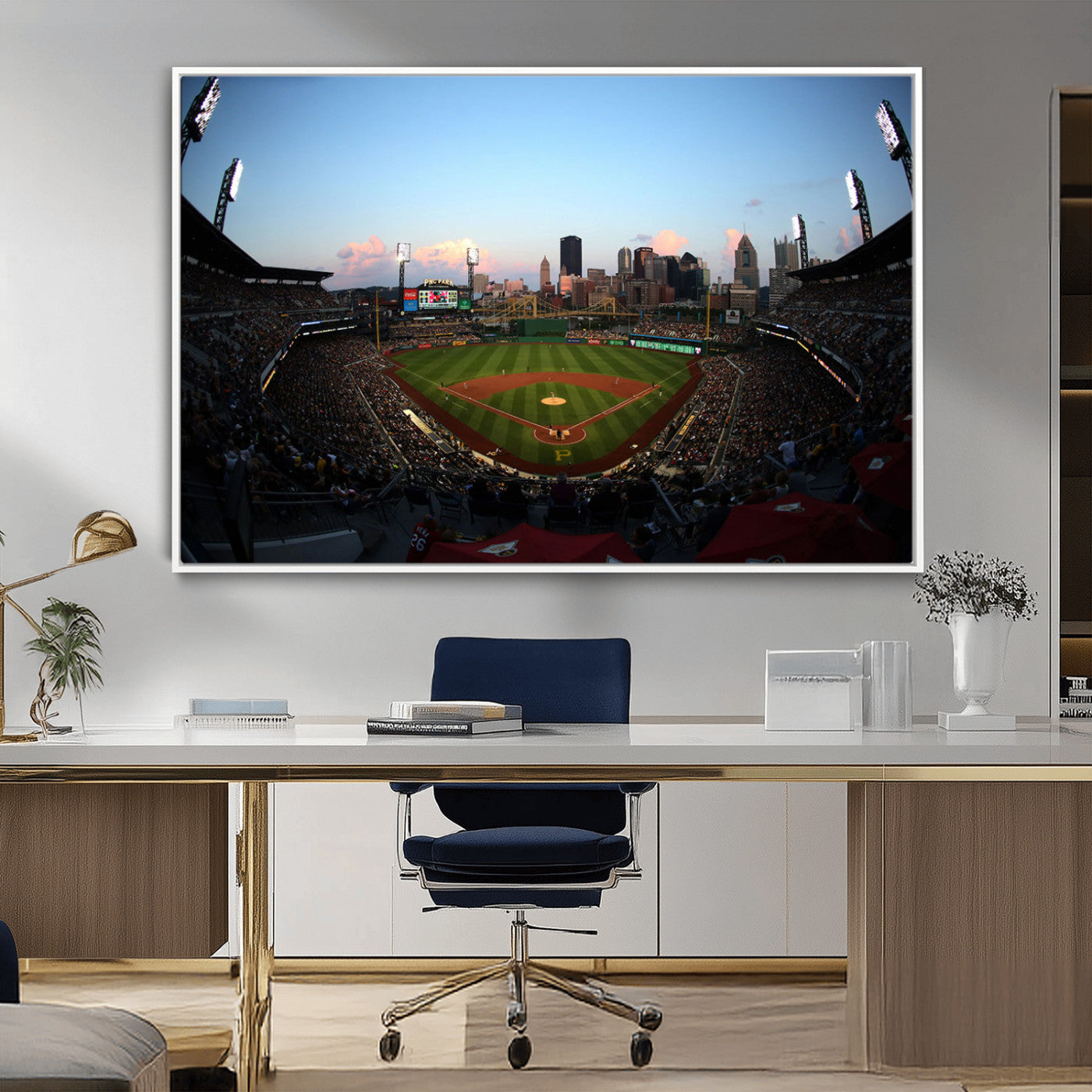 67670-MGV-FC-36X24_White-PNC Park Stadium Wall Art Canvas Print, Framed Pittsburgh Pirates Stadium Art Picture Print, PNC Park Field Perfect Sport Room