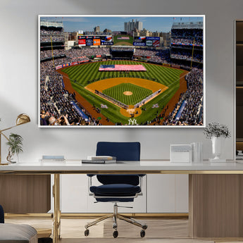 20879-MGV-FC-36X24_White-Yankee Stadium Wall Art Canvas Print, Framed New York Stadium Art Picture Print, Yankee Field Perfect Sport Room Decor Artwork