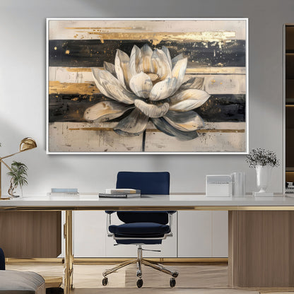 18807-MGV-CV-36X24-Lotus Flower Wall Art Canvas Print, Framed Abstract Lotus Art Picture Print, White Lotus Flower Perfect Abstract Floral Decor