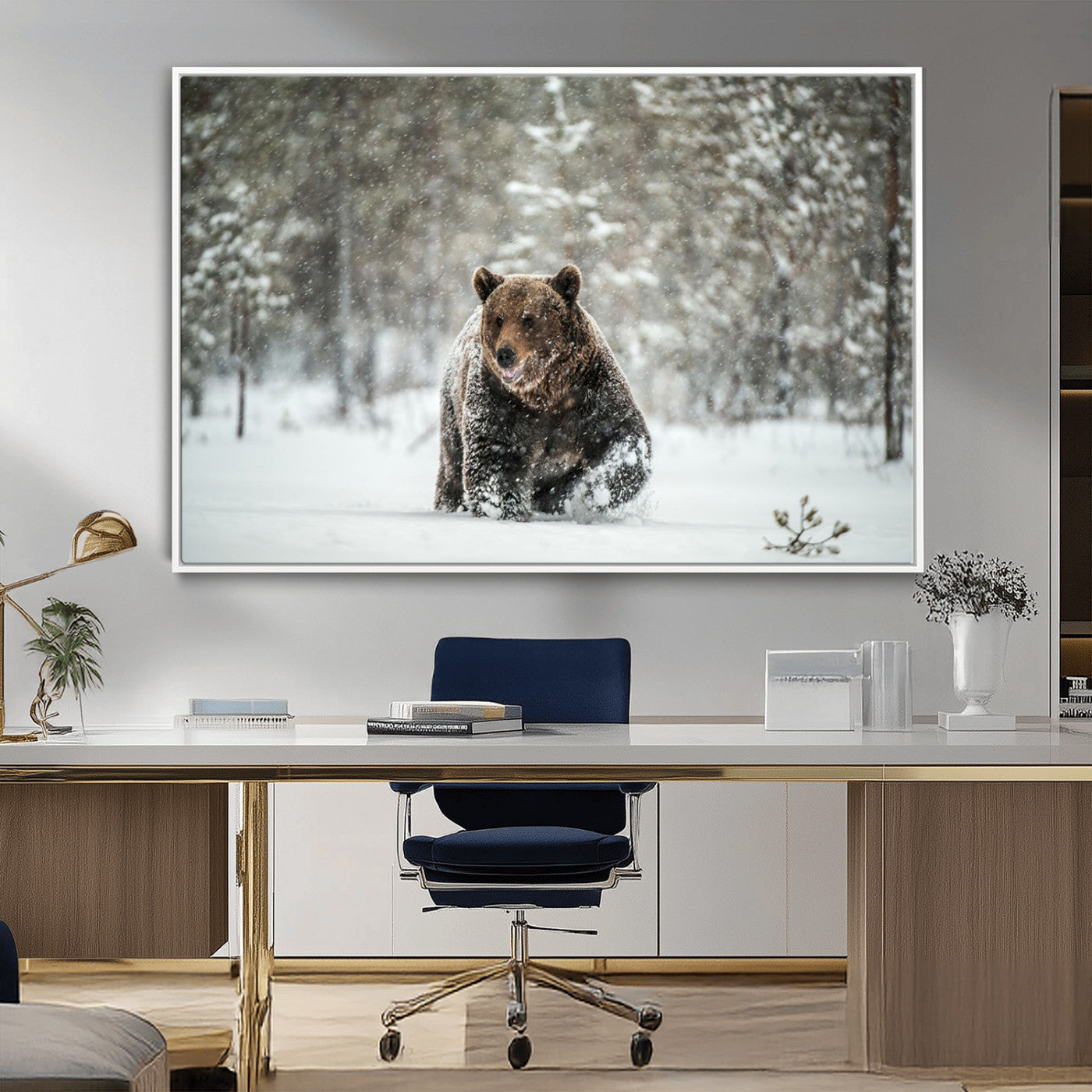 43350-MGV-CV-36X24-Wild Bear in Snow Wall Art – Majestic Wildlife Photography Print, Winter Forest Nature Decor for Cabin, Lodge, Rustic Home,