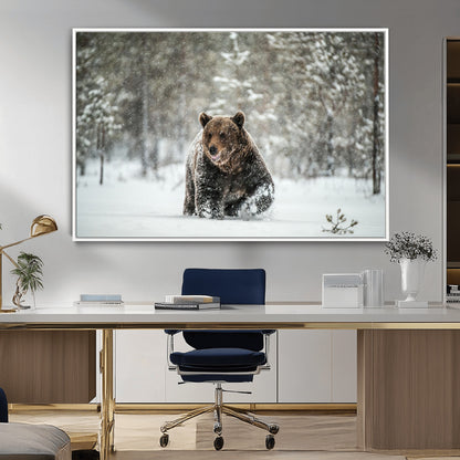 43350-MGV-CV-36X24-Wild Bear in Snow Wall Art – Majestic Wildlife Photography Print, Winter Forest Nature Decor for Cabin, Lodge, Rustic Home,