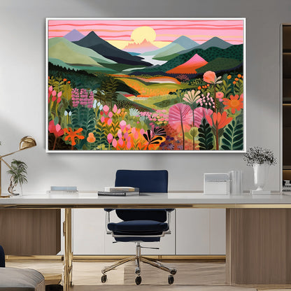 99638-MGV-FC-36X24_White-Sunset Meadow Wall Art – Panoramic Mountain Landscape with Wildflowers Canvas Print, Vibrant Nature Decor for Living Room, Bedroom