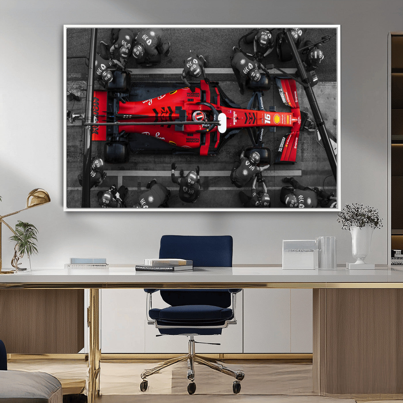 99356-MGV-CV-36X24-Ferrari Pit Stop Wall Art – Formula 1 Racing Car Canvas Print, Red Speed Machine Motorsport Decor for Office, Garage, Man Cave or