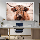 93730-MGV-CV-36X24-Scottish Cow Wall Art Canvas Print, Framed Longhorn Cow Art Picture Print, Highland Cattle Perfect Rustic Farmhouse Decor Artwork
