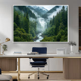 69453-MGV-FC-36X24_White-Mountain Forest Wall Art – Misty River and Evergreen Landscape Canvas Print, Nature Photography Poster for Living Room, Bedroom,