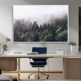 42578900-MGV-FC-36X24_White-Misty Pine Forest Wall Art – Tranquil Foggy Mountain Canvas Print, Nature Landscape Décor for Bedroom, Living Room, Cabin or
