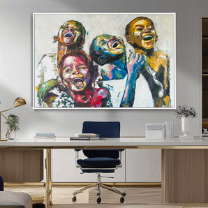 58627-MGV-FC-36X24_White-Joyful Children Wall Art – Colorful Abstract Canvas Painting of Kids Laughing, Vibrant Modern Home Decor for Living Room, Office