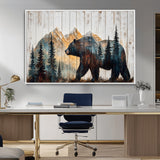 90077-MGV-FC-36X24_White-Wood Grizzly Bear Wall Art Canvas Print, Framed Abstract Bear Art Picture Print, Bear in Forest Perfect Rustic Lodge Decor Artwork