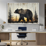 83875-MGV-FC-36X24_White-Sunset Bear Wall Art – Rustic Wildlife Canvas Print with Forest Silhouette, Cabin Lodge Decor for Living Room or Office