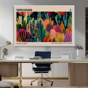 45711-MGV-FC-36X24_White-Yayoi Kusama Wall Art Canvas Print, Framed Abstract Yayoi Kusama Art Picture Print, Japanese Wabi Sabi Perfect Modern Abstract