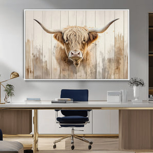 83059-MGV-FC-36X24_White-Highland Cow Wall Art – Rustic Farmhouse Animal Canvas Print, Country Style Watercolor Painting Poster for Living Room, Bedroom,