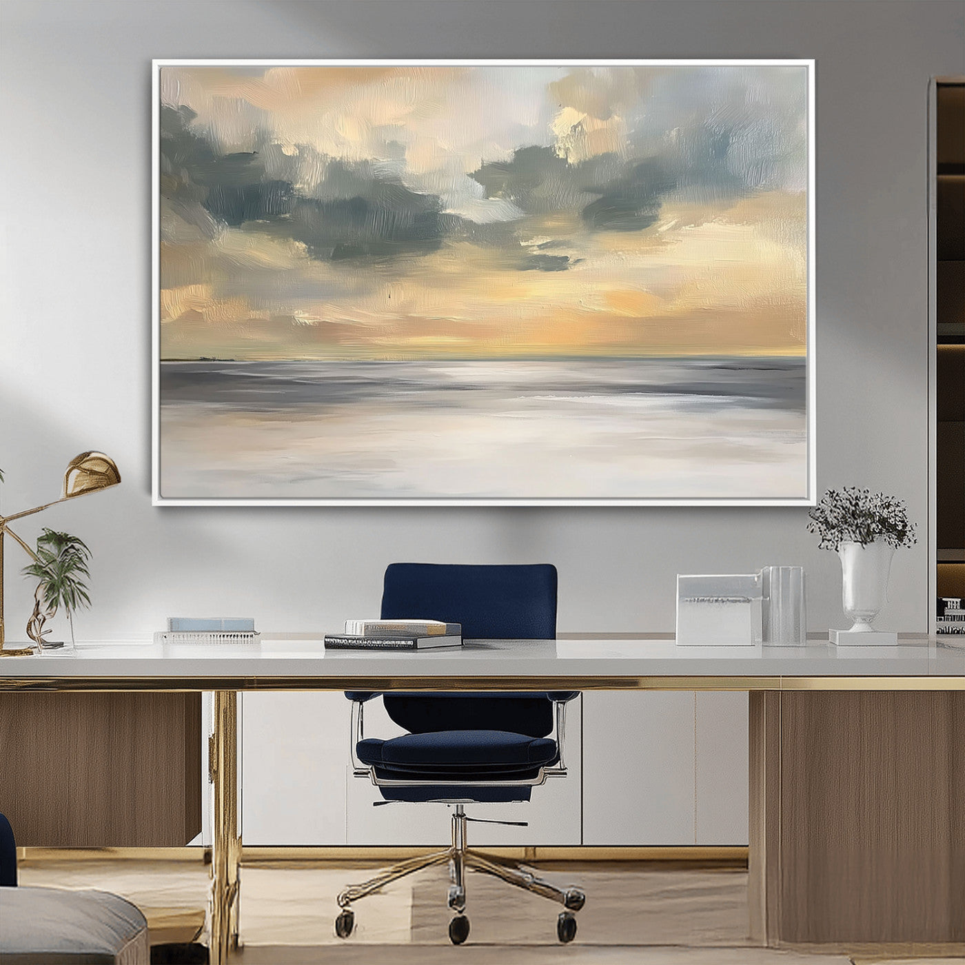 45544-MGV-FC-36X24_White-Ocean Sunset Wall Art – Serene Seascape Canvas Print with Golden Sky and Calm Water, Coastal Beach Artwork for Living Room,