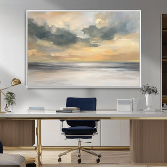 45544-MGV-FC-36X24_White-Ocean Sunset Wall Art – Serene Seascape Canvas Print with Golden Sky and Calm Water, Coastal Beach Artwork for Living Room,