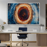 30457-MGV-CV-36X24-Tree Ring Abstract Wall Art – Blue and Brown Wood Grain Canvas Print, Modern Nature Inspired Painting for Rustic Living Room,