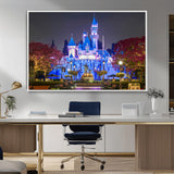 66710-MGV-CV-36X24-Enchanted Castle Wall Art – Magical Night Scene Canvas Print with Glowing Lights, Fantasy Architecture Artwork for Living Room,