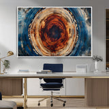 90395-MGV-CV-36X24-Tree Ring Wall Art – Abstract Wood Grain Canvas Print with Fiery Red and Blue Tones, Bold Rustic Nature Inspired Artwork Decor for