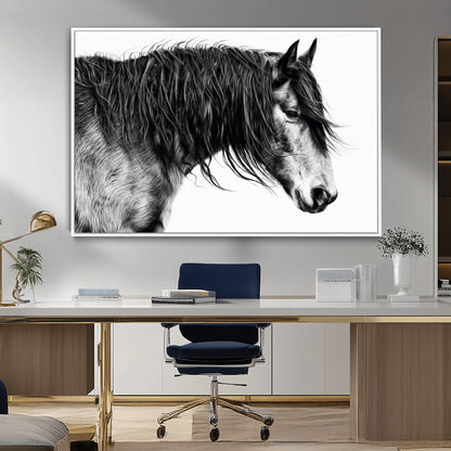 57694-MGV-CV-36X24-Horse Portrait Wall Art – Black and White Canvas Print with Detailed Stallion Profile, Rustic Farmhouse Equestrian Artwork for